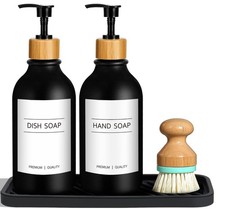 GMISUN Black Hand and Dish Soap Dispenser Set with Tray, 500 ML Plastic Kitch...