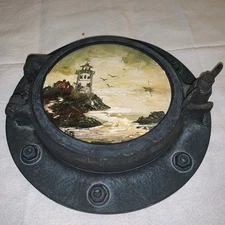 G. BATCHELOR LIGHTHOUSE ORIGINAL OIL SEASCAPE PAINTING IN PORT HOLE