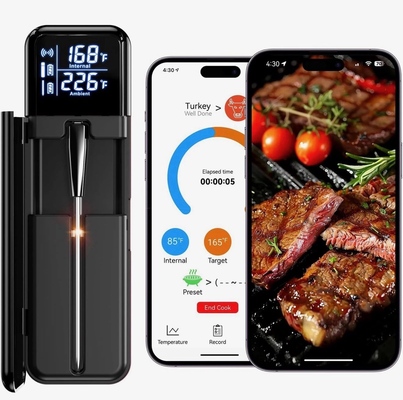 Smart Wireless Meat Thermometer,Digital Cooking Thermometer Dual High Accuracy