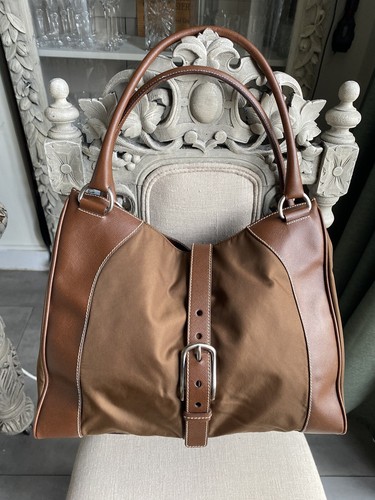 PRADA Brown Leather & Nylon Re-edition Tessuto Shoulder Bag, Y2K Style - Picture 2 of 11