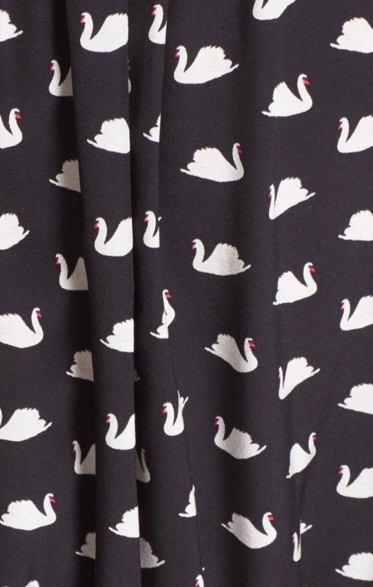 Camicia KATE SPADE stampa cigno misto seta nera $398 taglia XS