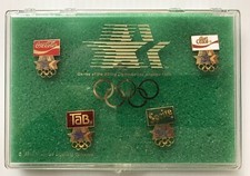 1984 Los Angeles LA OLYMPIC 4-Pin Set COCA COLA SPRITE DIET COKE TAB with Case