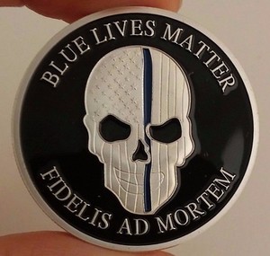 New York City Police Department NYPD Blue lives Matter Skull Challenge Coin
