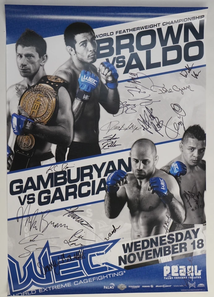 Jose Aldo Mike Brown Cub Swanson + Signed by Card WEC 44 Fight Poster UFC SBC 76 - Image 2 of 4