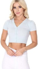 YEMAK Women's Cropped Bolero Short Sleeve Button Cardigan, Ivory, Small