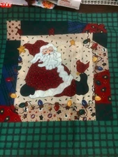 VIP Leslie Beck CHRISTMAS PANELS ANGEL SANTA W BORDER Vintage Fabric Panel -
