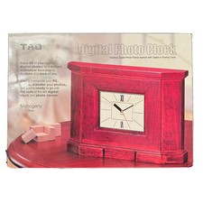 NEW Tao Tabletop Digital Photo Clock Mahogany Style