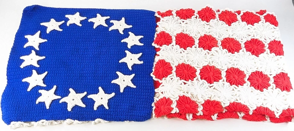 Vintage Crochet Afghan American Flag Patriotic Handmade 36x56 USA Blanket - Image 4 of 4