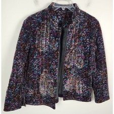Vtg. 1970's Women's Sz. S Velvet Multicolor Toggle Closure Jacket