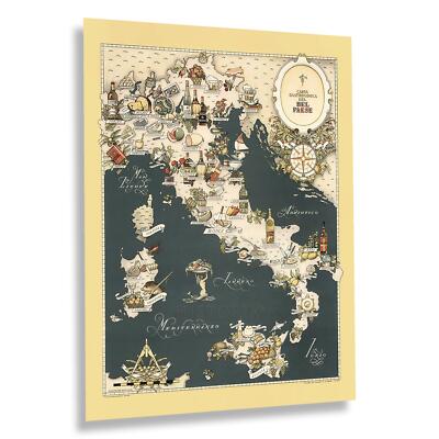 1949 Carta Gastronomica de Bel Paese Gastronomic Map of Italy Poster Wall Art