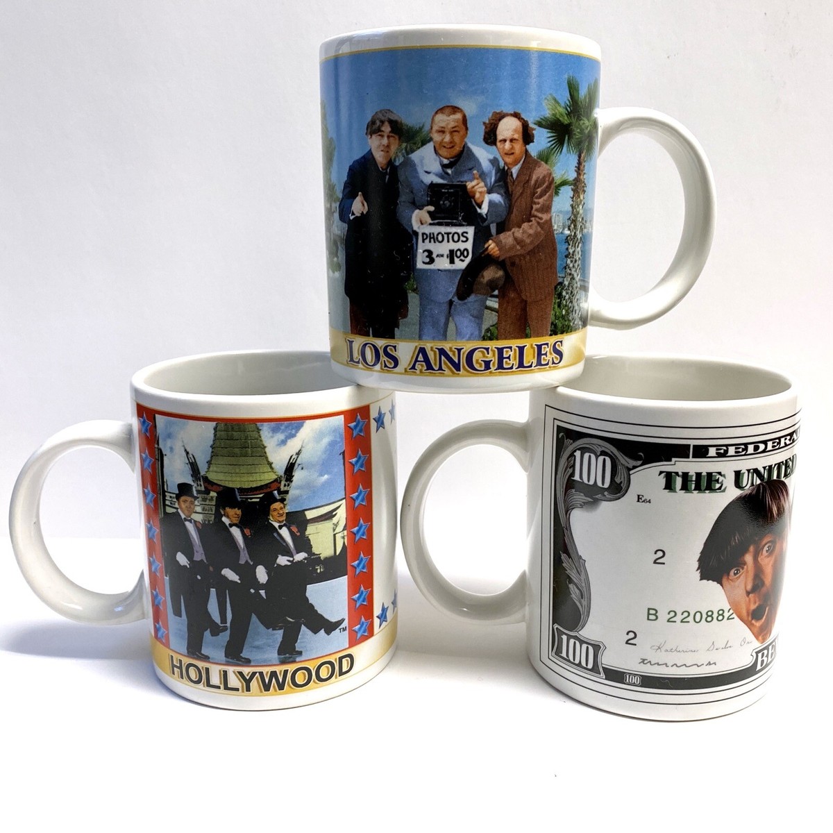Set of 3  Three Stooges  Coffee Mugs  Hollywood, Beverly Hills, Los  Angeles