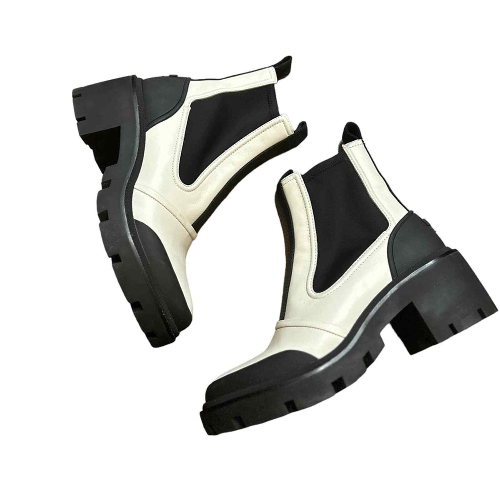 Tory Burch Black u0026 White Chelsea Lug-sole Heeled Ankle Boot Size 10 | eBay