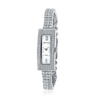 Bling Jewelry Long Rectangle Mother Of Pearl Dial 3 Row Cz Watch Rhodium Plated Bling Jewelry Long Rectangle Mother Of Pearl Dial 3 Row Cz Watch Rhodium Plated