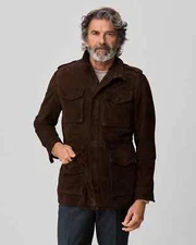 Brown Field Leather Jacket Men Pure Suede Custom Made Soft Lambskin Handmade NEW
