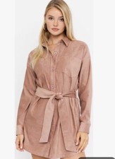 NWT Le Lis Boutique Brand Brown Faux Suede Shirt Dress Small