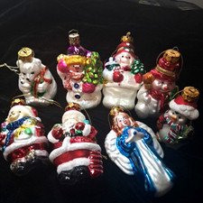 Glass Christmas Ornaments Santa Angel Bears Penguin Snowmen Metallic 8pc