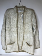 Vintage Stepping Stones Women's Open Cardigan Beige/Off White Front Pockets-M