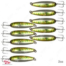 10pcs 2oz Fishing Spoons Trolling Flutter Treble Hook Casting Jigs Mackerel @US