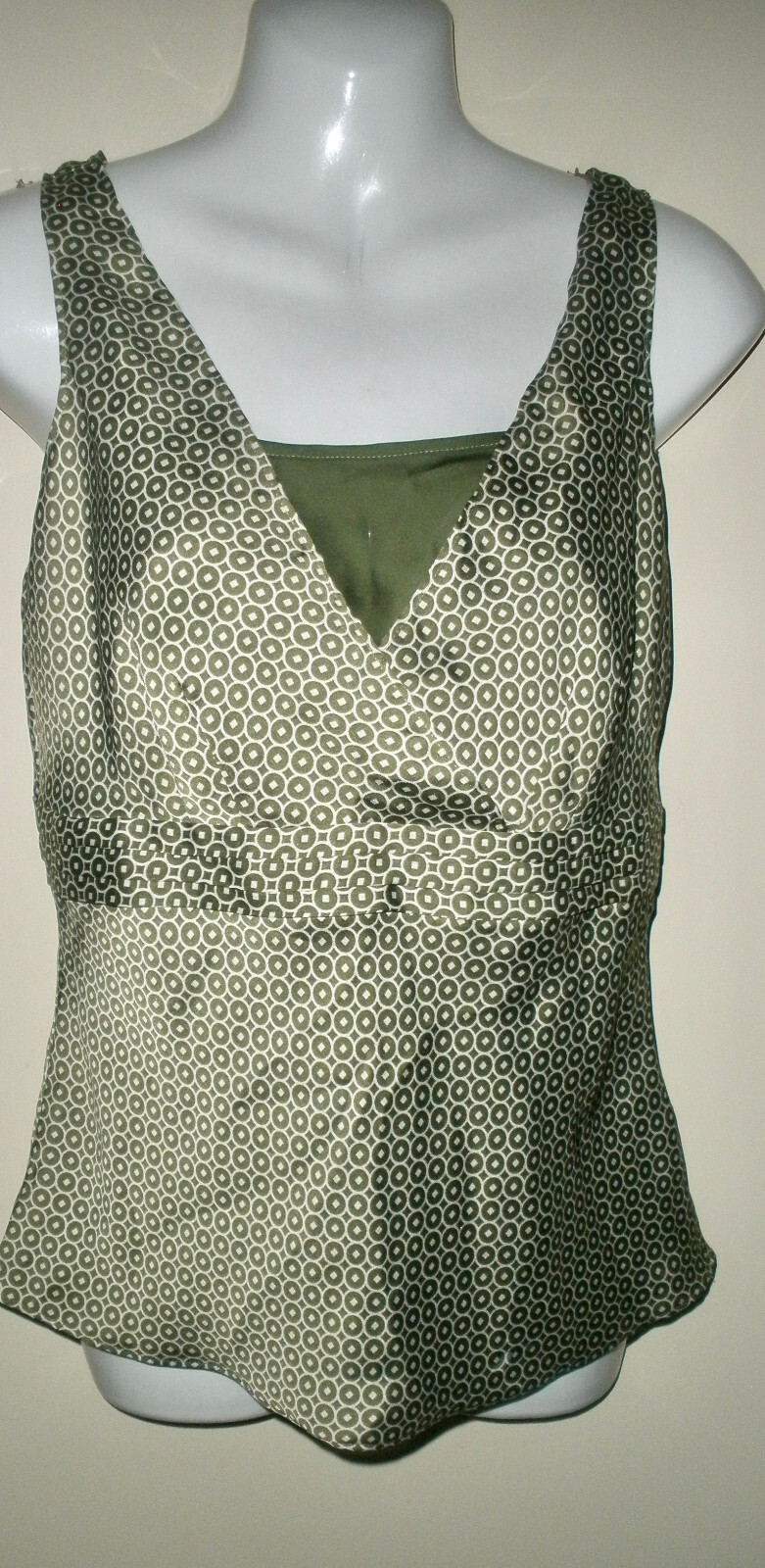 Ann Taylor Loft Army Green Polka Dot Cami Tank Top #916