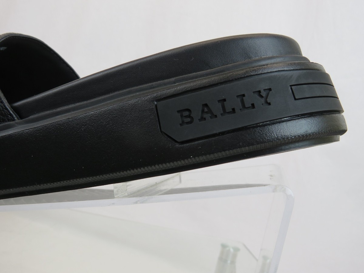 NIB BALLY JAXONS BLACK LEATHER B CHAIN GOLD LOGO SANDALS  display picture 1