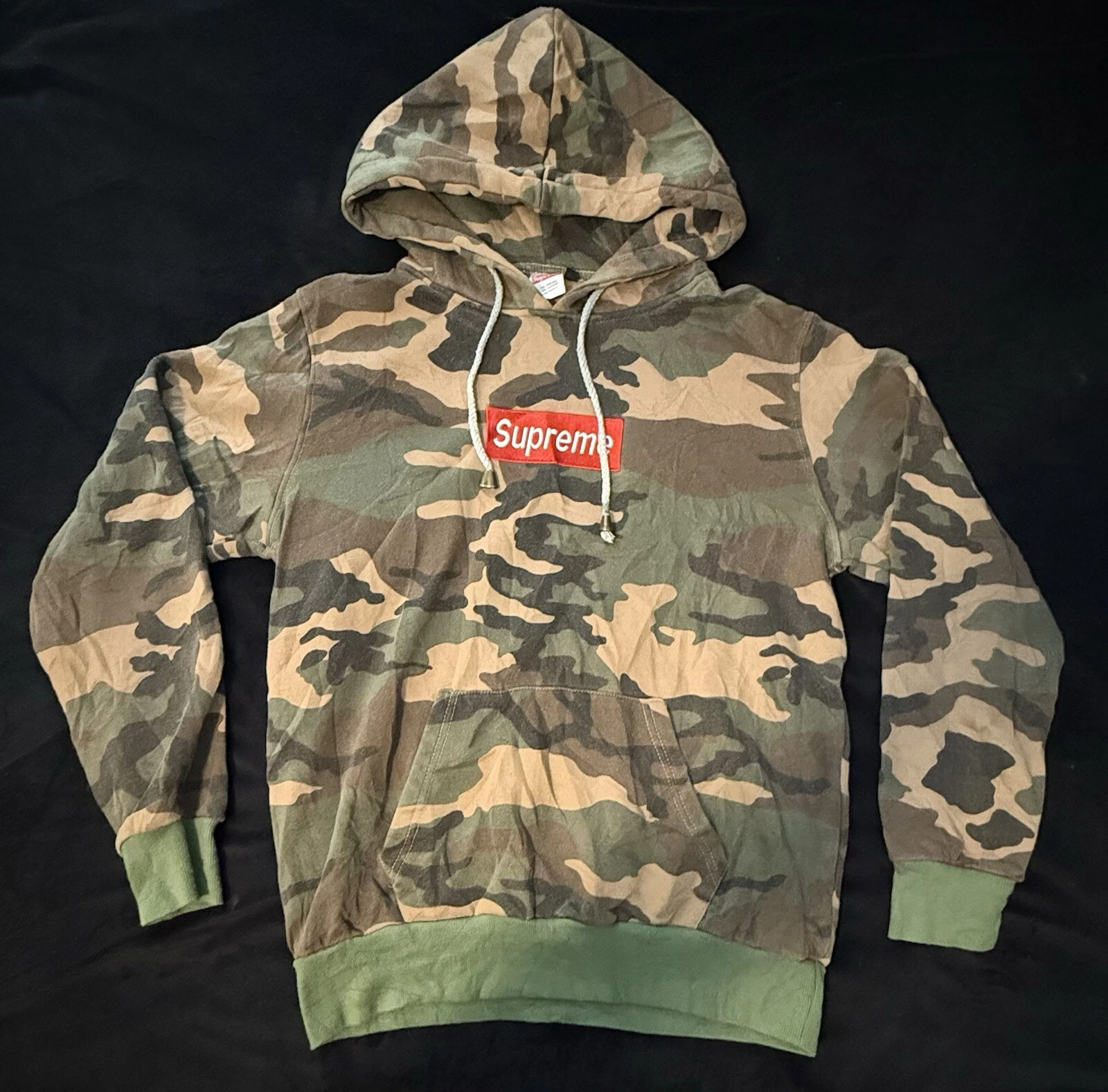 Sweat à capuche camouflage doublé vert logo Supreme Box vintage fabriqué aux USA taille L