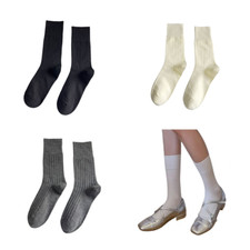 5 Pairs Women's Cotton Striped Mid Calf Summer Socks Elastic Sports Stockings