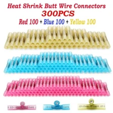 300pc Heat Shrink Butt Splice Wire Connector Insulated Waterproof Crimp Terminal