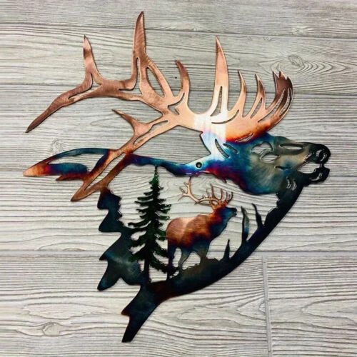 2Pcs Hanging Wall Art Decor Metal Home Decoration Forest Mountain Deer Decor - Picture 9 of 24