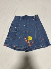 Vintage 1999 Tweety Embroidered Berry Cool Denim Skort Size Youth L Looney Tunes
