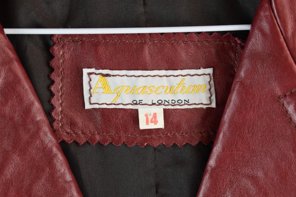 AQUASCUTUM Red Leather Blazer Jacket size Uk 14 Womens Button Up Casual Outdoors - Image 4 of 4