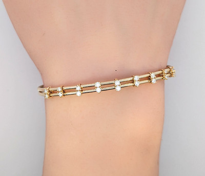Flexibles Armband 0,55 ct 14 K natürlicher Diamant | 14 K Gelb- und Weißgold