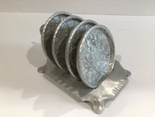Vintage Set of 4 Everlast Forged Aluminum Pattern Coasters/Stand Rack