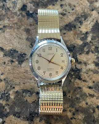 Lusina Geneve Automatic 18 Jewel Incabloc Date Cream Dial Gold Bracelet