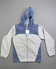 Columbia Glennaker Kids M Hooded Full Zip Colorblock Nylon Rain Jacket Blue/Gray