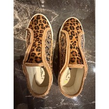 Montana West Sz 7 Leopard-Print Slip-On Sneakers - Tan Black