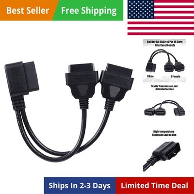 OBD2 Splitter Cable 1 Male to 2 Female 16 Pin Right Angle 1.6ft Diagnostic