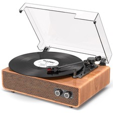 Vinyl Record Player with Built-in Speakers, Bluetooth Input, 3-Speed Turntabl...