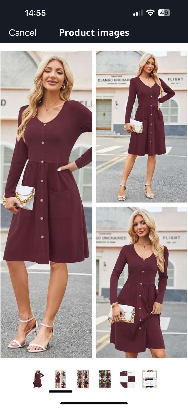 OUGES Women's Long Sleeve Burgundy V Neck Skater … - image 11