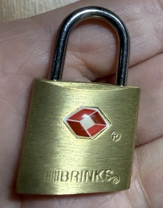 Brinks Lock Luggage Gold Tone Small Lock & Key Set of Three Locks 1 Key TSA