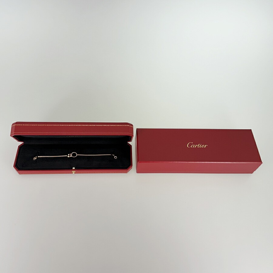 Cartier Baby Love 18K Rose Gold Double Ring Charm Chain Bracelet with Box