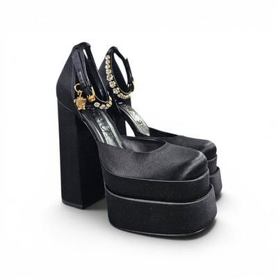 Versace Damen Plateau Pumps Schwarz 4,5 UK Medusa Aevitas Satin High Heels 37,5