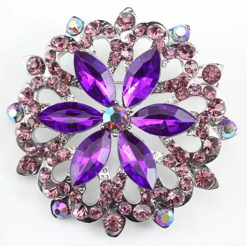 Brooch Pin VTG Costume Rhinestone Crystals Fuchsia de