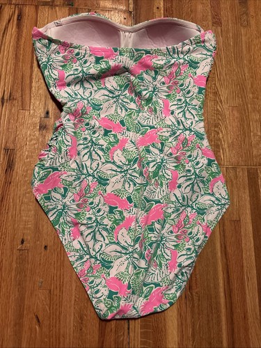 Lilly Pulitzer Flamenco One Piece Swimsuit "JUST WING IT" Sz 10 *Missing Strap - Picture 2 of 4
