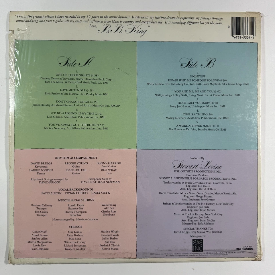 *Sealed* B.B. KING: Love Me Tender LP 1982 MCA RECORDS Muscle Shoals Arrangement Foto 2 de 2