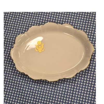 Pickard Hand Decorated Gold Trim Oval Dish American Theme China USA