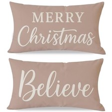 Christmas Pillow Covers 12x20 Inch Set of 2 20" x 12" Pack of 2 Warm Beige