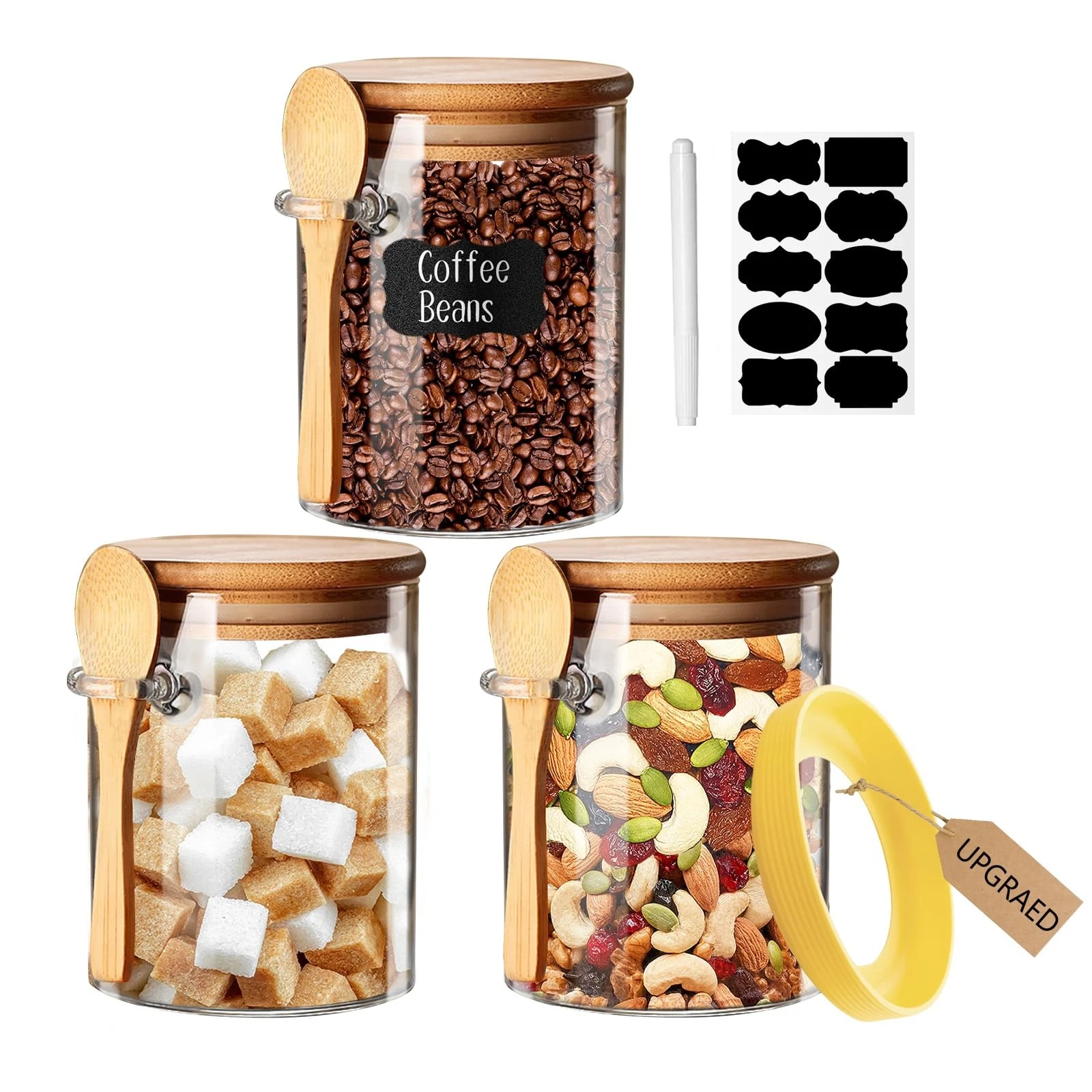 Glass Jars with Airtight Lid and Spoon,Glass Food Storage Gold