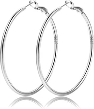 2mm Sterling Silver Big Hoop Earrings For Women - Large Silver,50mm hoops 
