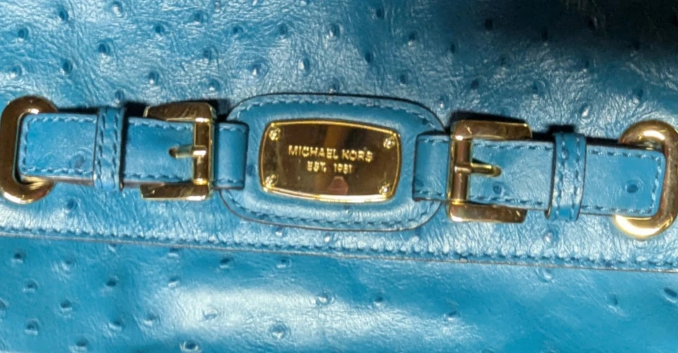 Cartera Bolso de Hombro Michael Kors Azul Avestruz Cuero Repujado Pequeño Bolso de Mano  Foto 4 de 4