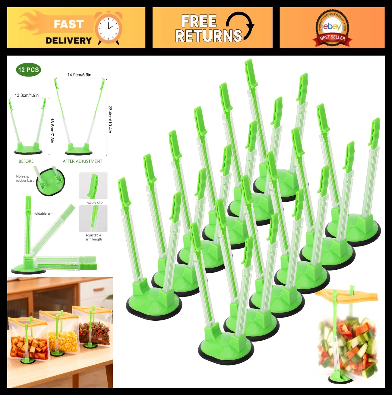 12 Pcs Adjustable Baggy Rack for Freezer Zip Lock Bags - Food Prep Holder Stands